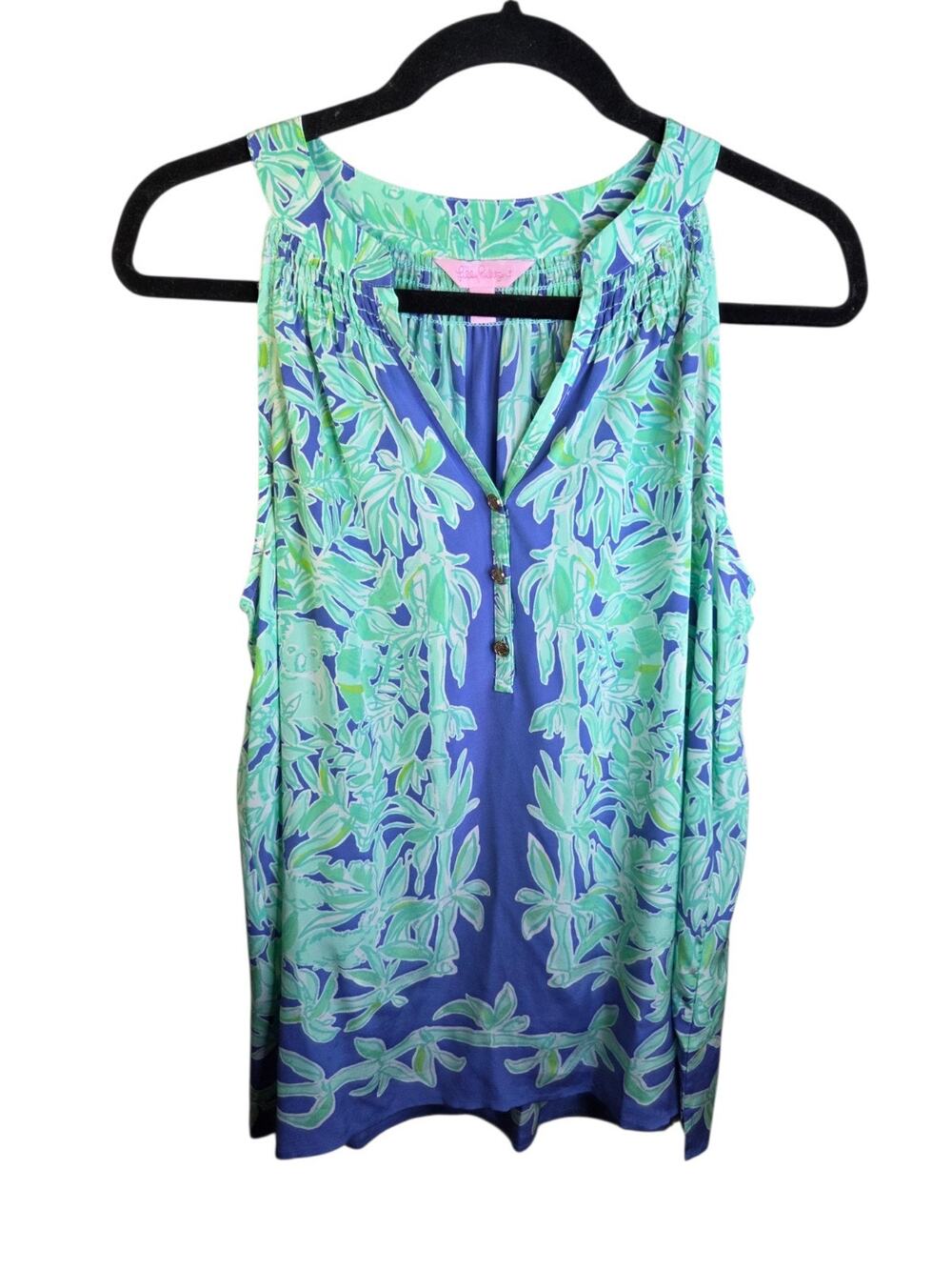 Lilly Pulitzer Silk Bailey Tank Top Women’s Size Medium Koala of the Wild Green